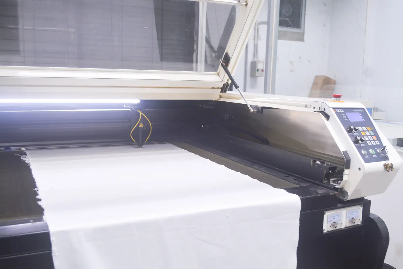 Embroidery machines in operation